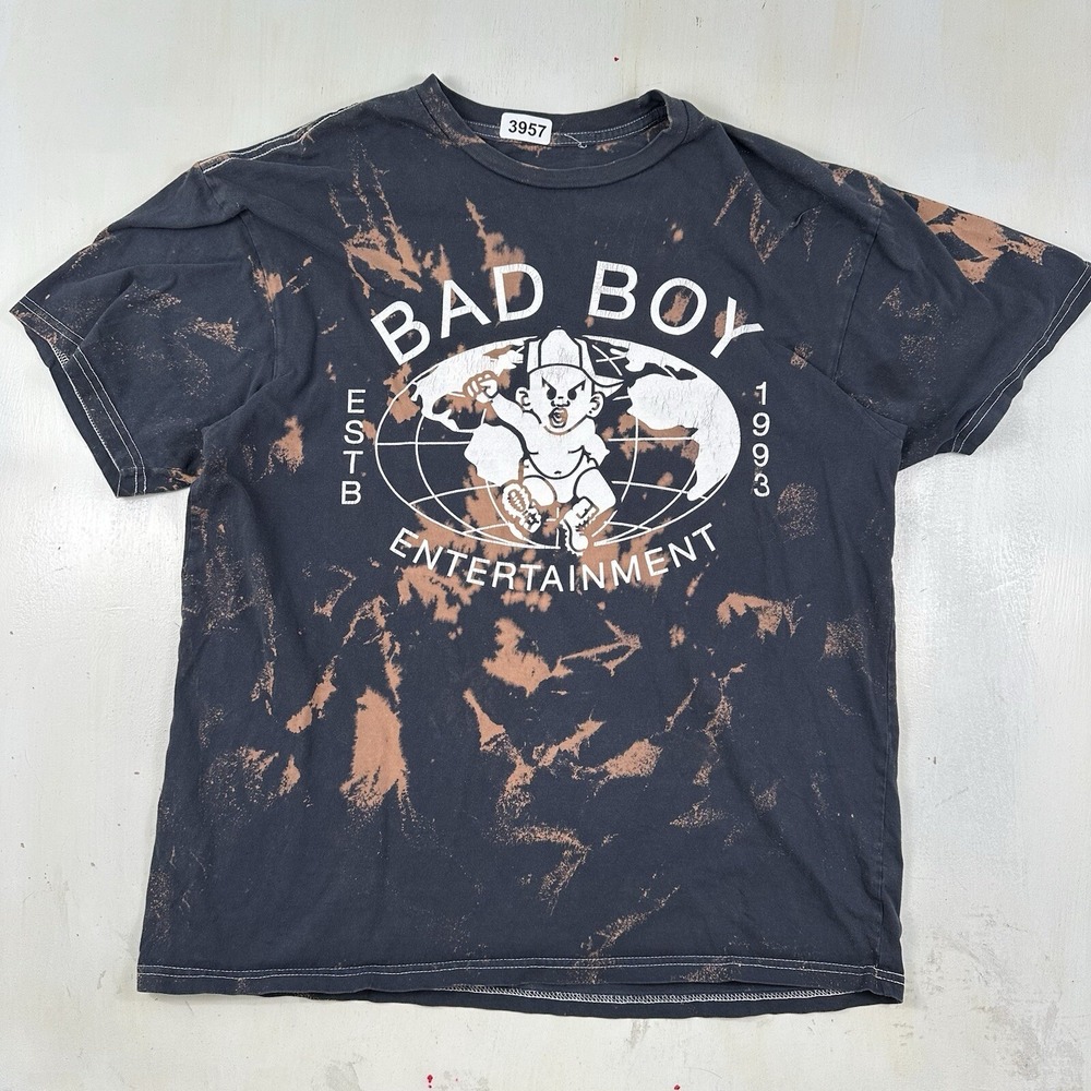 Bad Boy Entertainment T-Shirt Men Medium Hip-Hop Puff‎ Daddy Bleach Dye Black